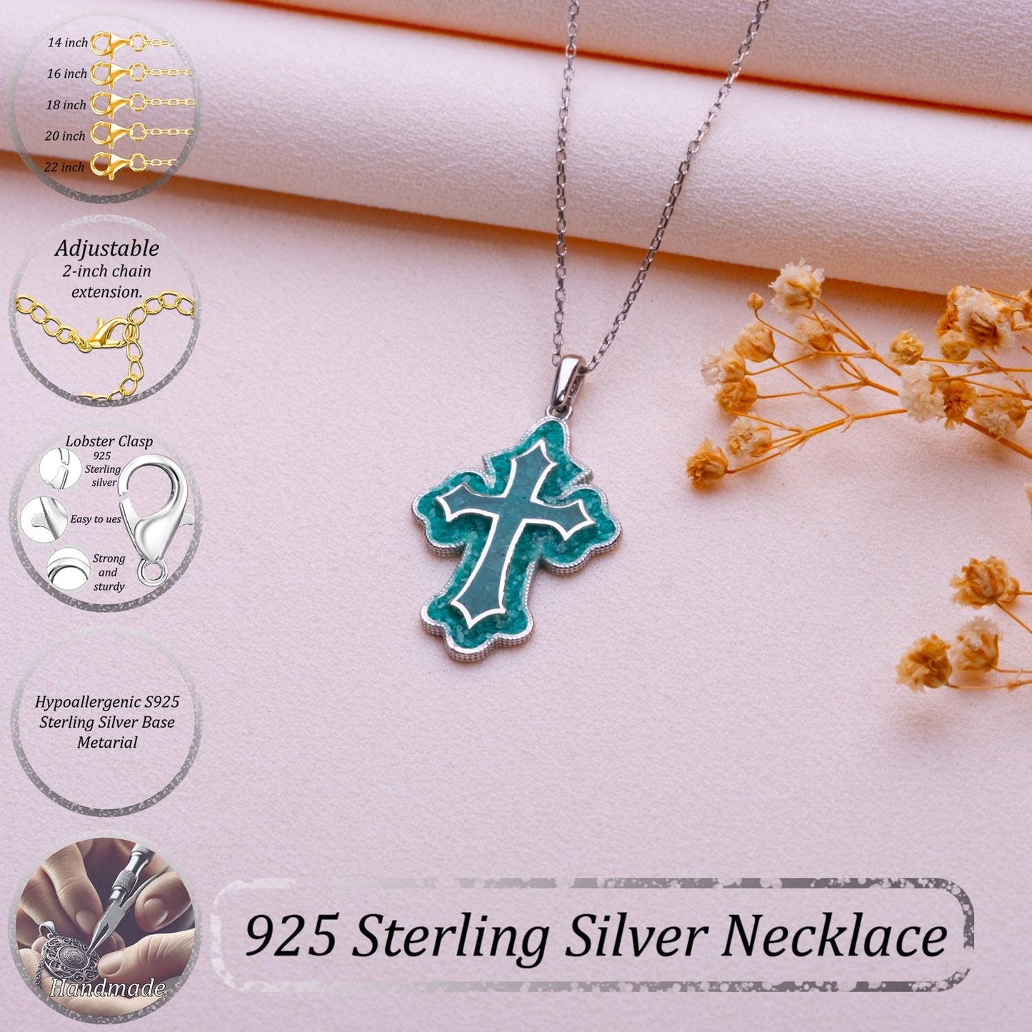 Handmade Gold Plated Sterling Silver Cross Necklace: Pearl Accent