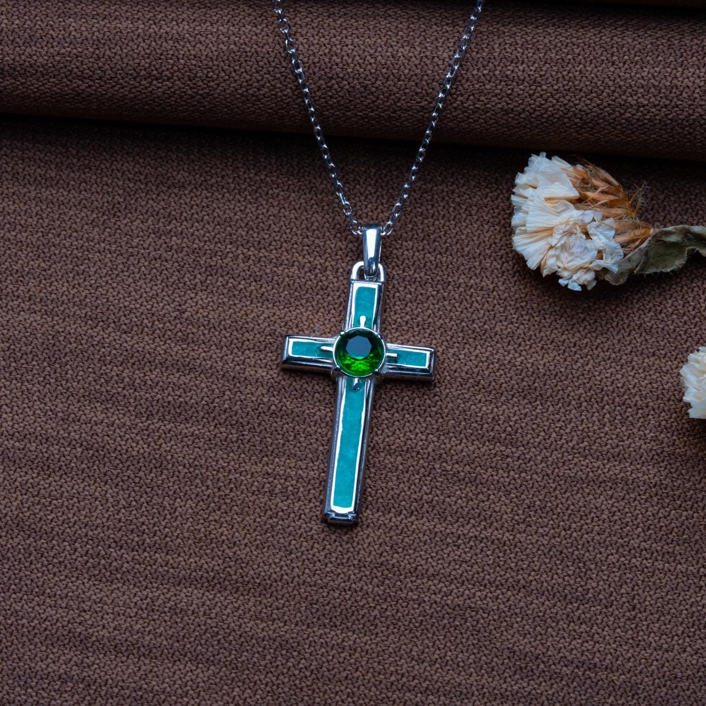 Birthstone Cross Necklace: Sterling Silver Gothic Pendant