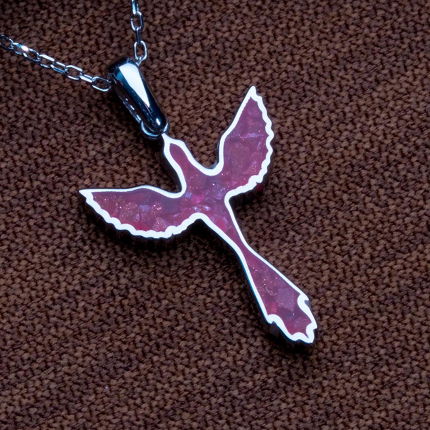 Sunstone Jasper Dove Necklace, Sterling Silver (Holy Spirit Symbol Pendant)