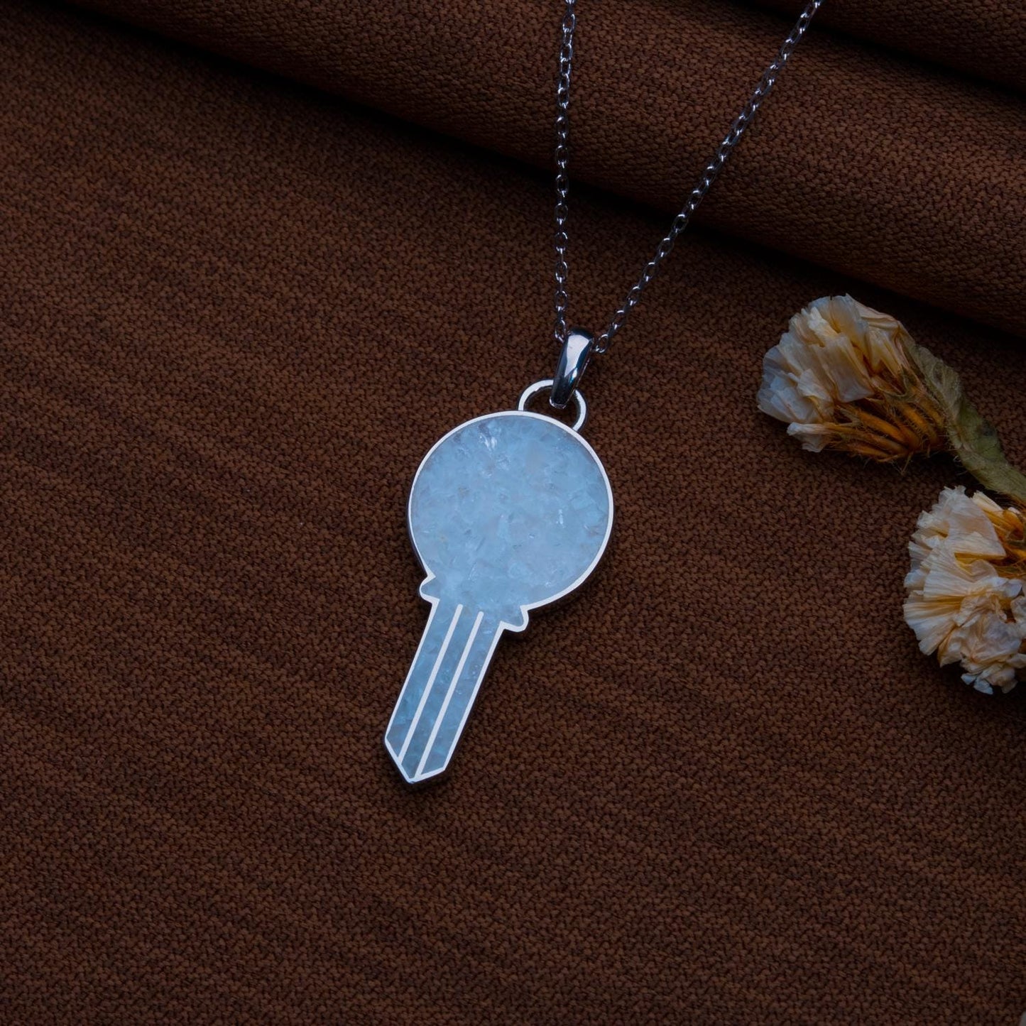 Moonstone Pendant Necklace: Sterling Silver Key Charm (Handmade Jewelry)