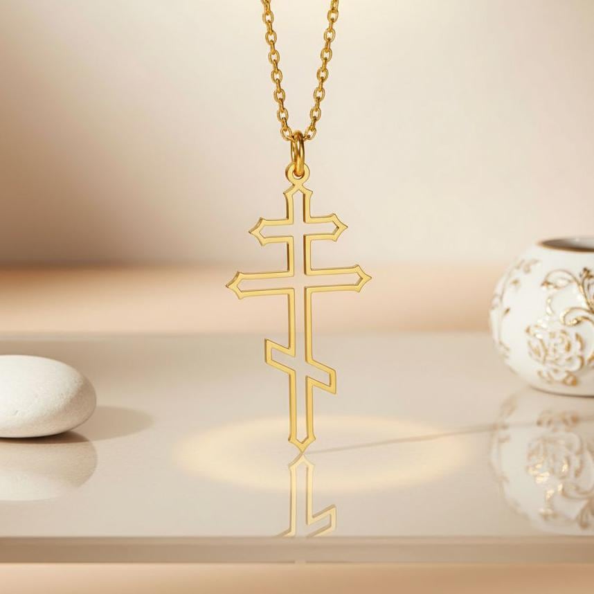 Gold Cross Necklace | 925 Sterling Silver Unisex Jewelry | Vintage Orthodox Pearl Cross | Religious Faith Gift