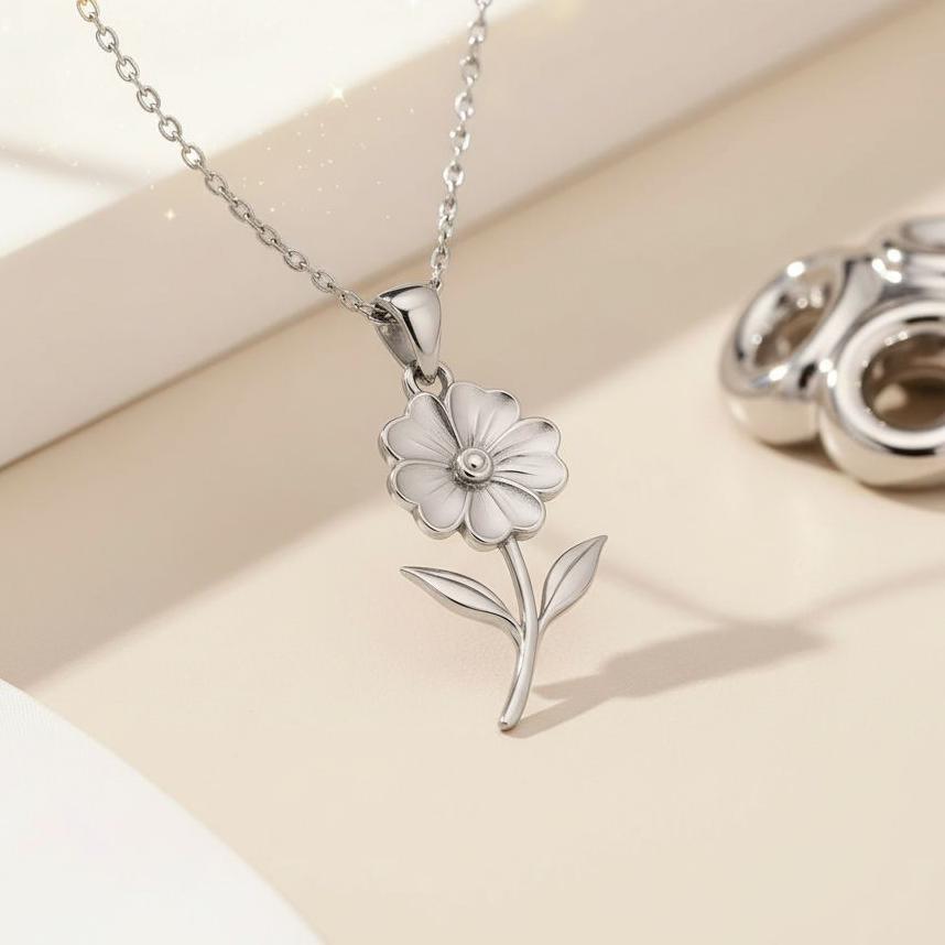 Primrose Flower Pendant Necklace | 925 Sterling Silver | Botanical Floral Jewelry | February Birth Flower Gift