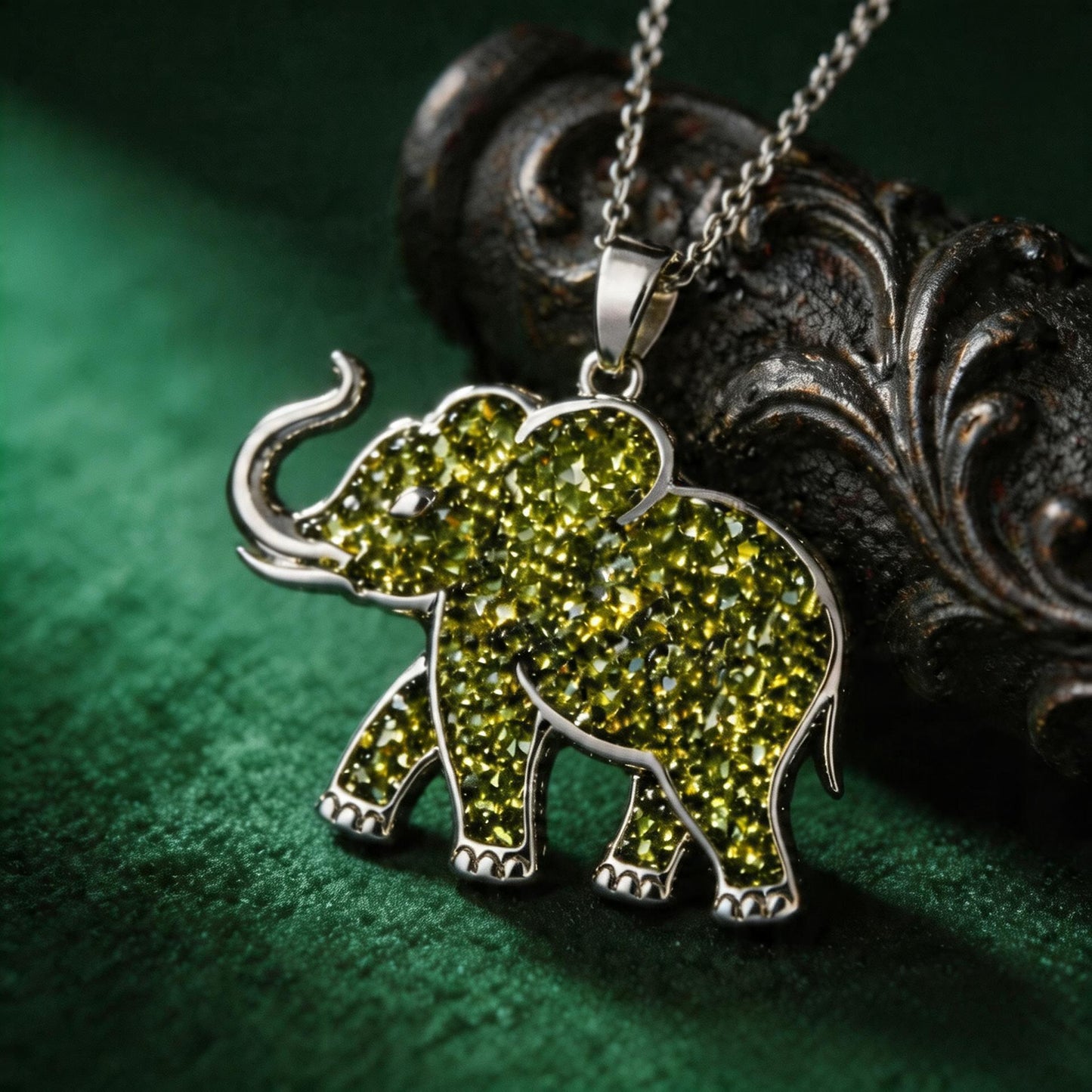 Peridot Elephant Necklace | 925 Sterling Silver Animal Jewelry | Minimal Nature Inspired Design | August Birthstone Gift