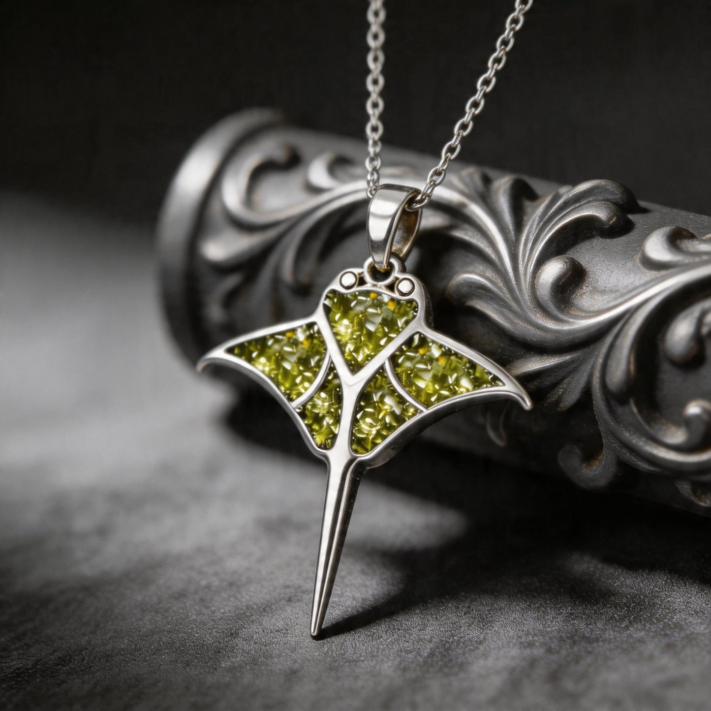 Peridot Manta Ray Necklace | 925 Sterling Silver Necklace | Ocean Animal Marine Jewelry | Gift for Her