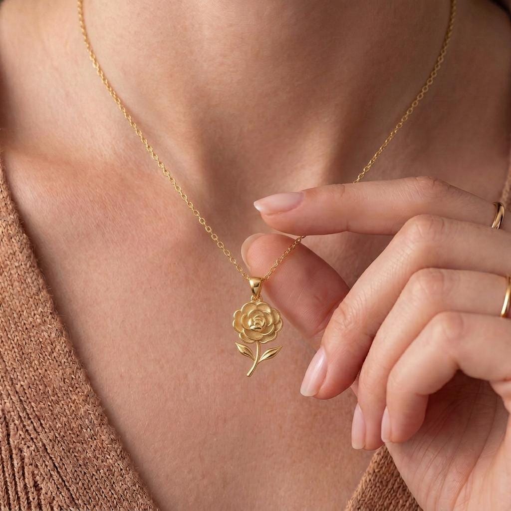 Camellia Flower Necklace | 925 Sterling Silver | Botanical Floral Design | Meaningful Floral Gift