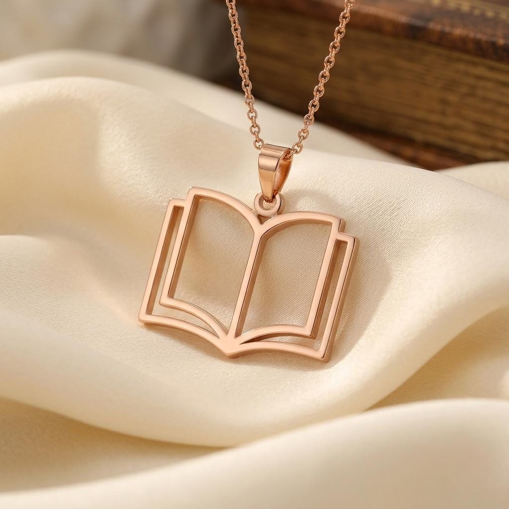 Open Book Necklace | 925 Sterling Silver for Readers | Minimal Literary Symbol | Meaningful Gift for Book Lovers