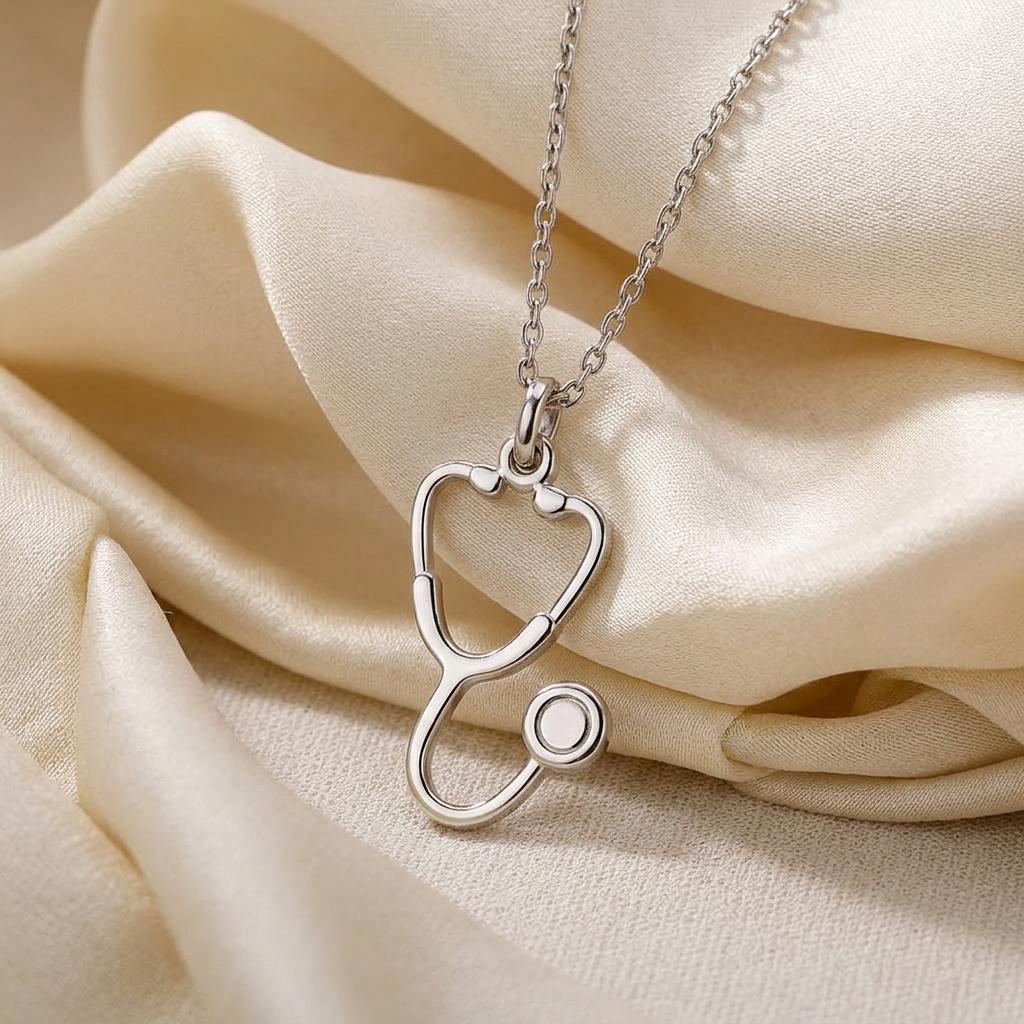 Doctor Stethoscope Necklace | Handmade Sterling Silver Jewelry | Medical Heart Symbol | Thoughtful Gift for Nurse or Healthcare Worker
