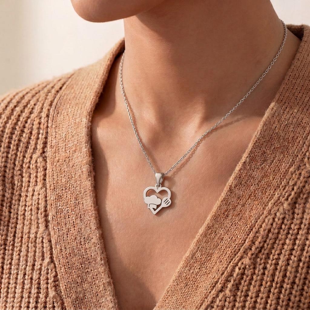 Love for Cooks Necklace, Handmade Sterling Silver Pendant, Minimalist Jewelry