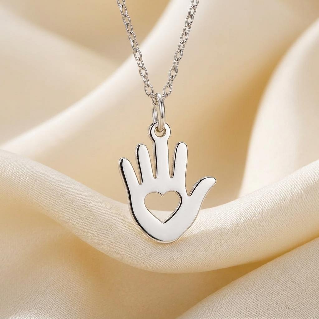 Helping Hand Necklace | 925 Sterling Silver Jewelry | Love & Kindness Symbol Pendant | Meaningful Gift for Caregivers