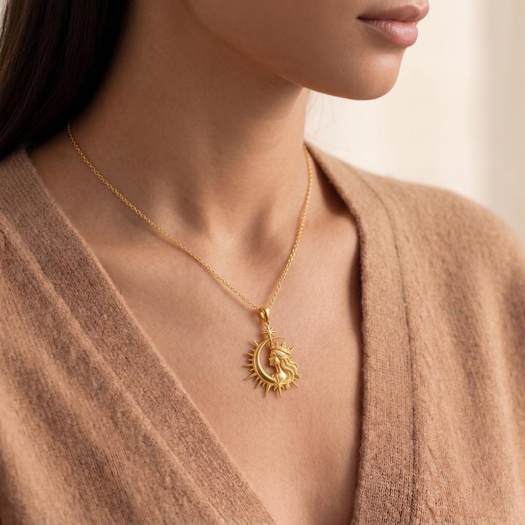 Cosmic Queen Necklace | 925 Sterling Silver for Women | Celestial Goddess Theme | Empowerment & Birthday Gift