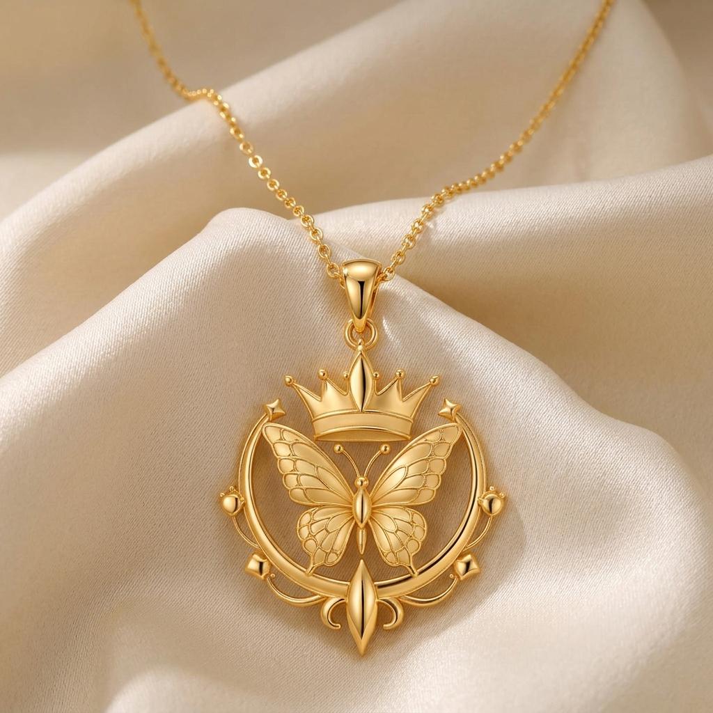 Butterfly Crown Pendant | 925 Sterling Silver for Women | Whimsical Regal Charm | Birthday Anniversary Gift