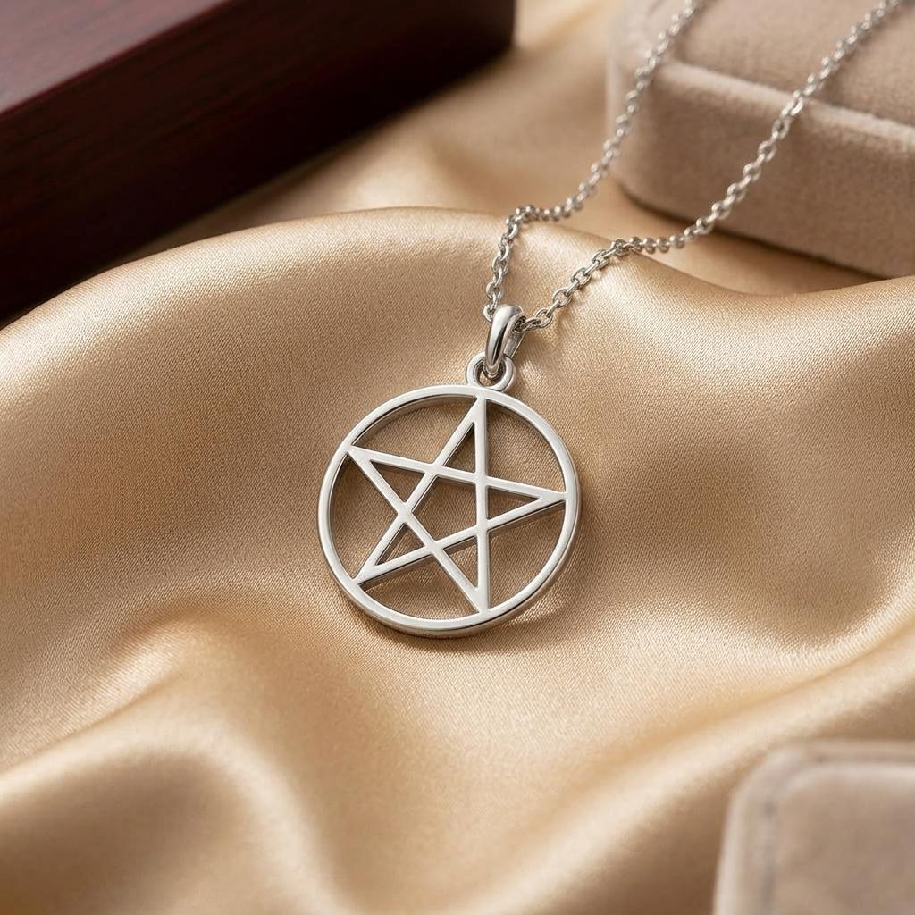 Pentagram Circle Necklace, Silver Pagan Wiccan Pendant | 925 Sterling Silver | Mystical Esoteric Style | Meaningful Spiritual Gift