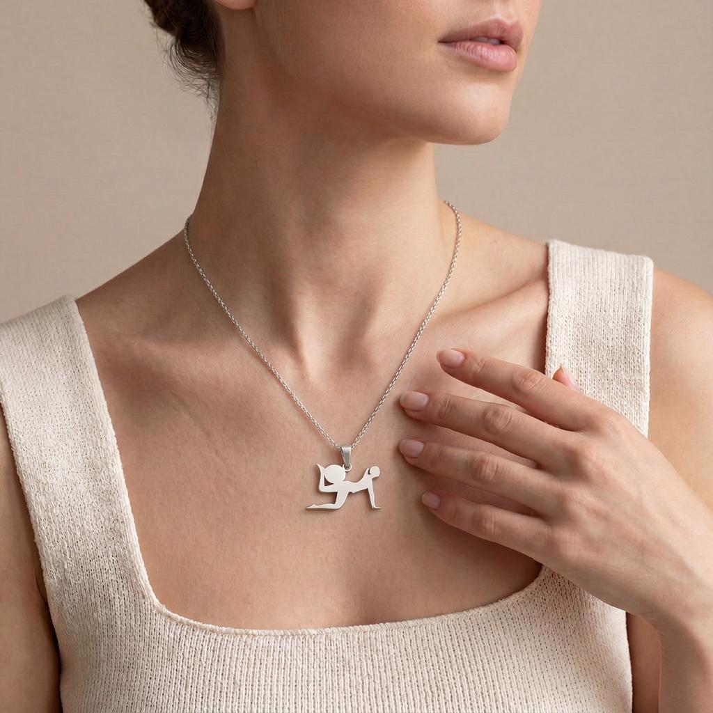 Yoga Pose Silver Necklace, Flexibility and Balance Jewelry, Handmade 925 Sterling Silver Pendant