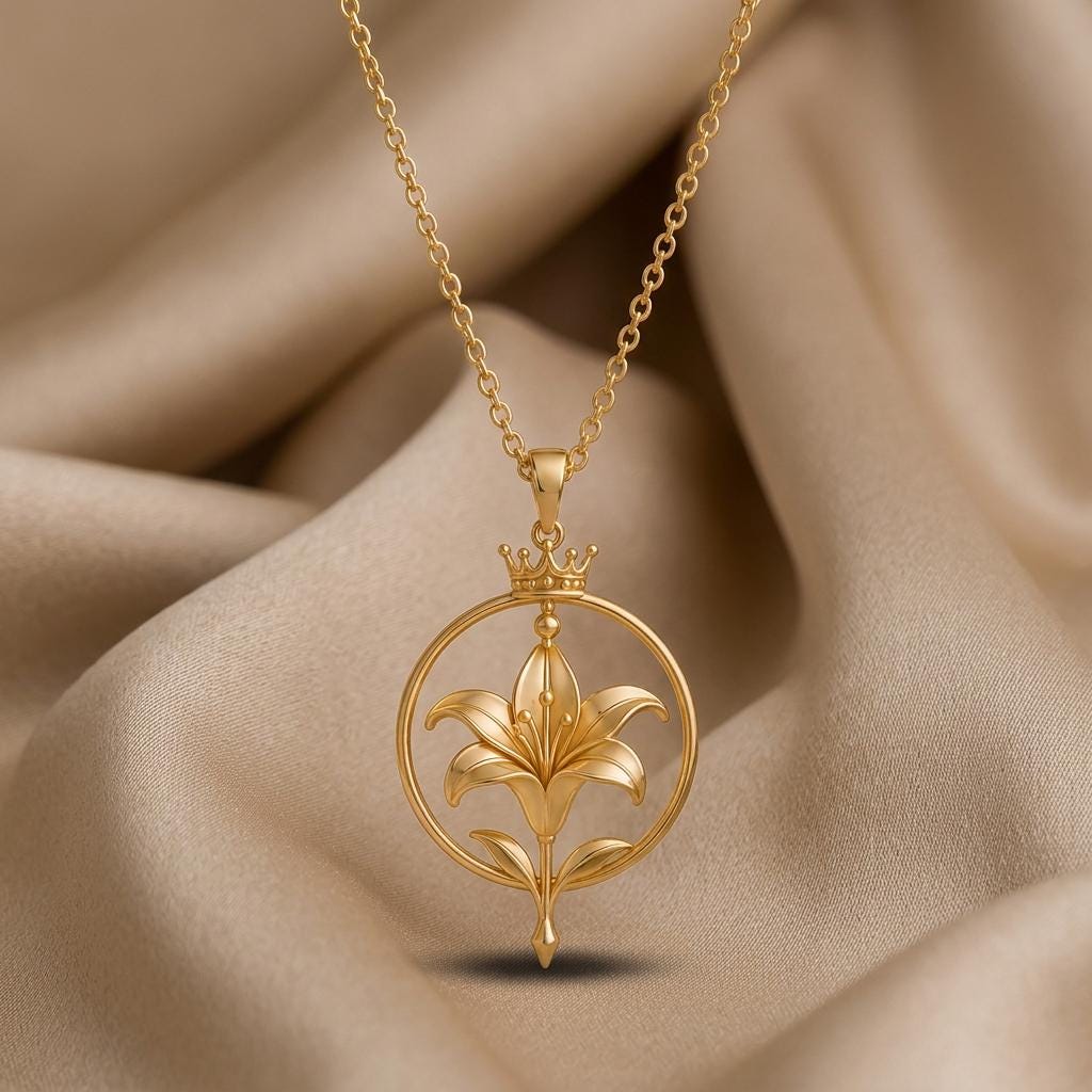 Crowned Lily Aura Pendant | 925 Sterling Silver | Elegant Floral Design | Meaningful Gift for Her