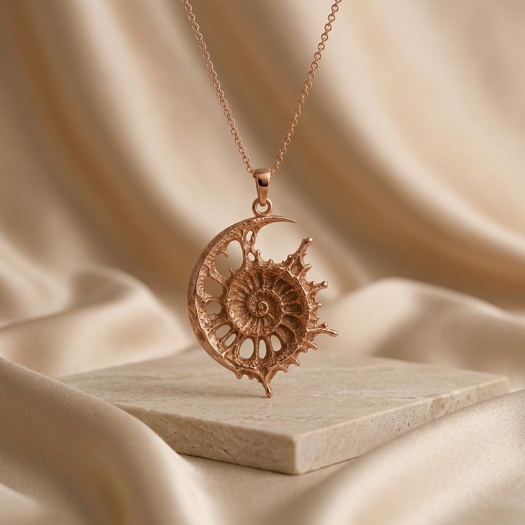 Celestial Fossil Pendant | Sterling Silver | Mystical Nature Design | Meaningful Gift