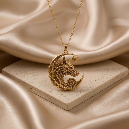 Close-up of handmade Lunar Wolf Relic pendant | 925 Sterling Silver | Mystical Nature Inspired | Symbol of Strength Gift