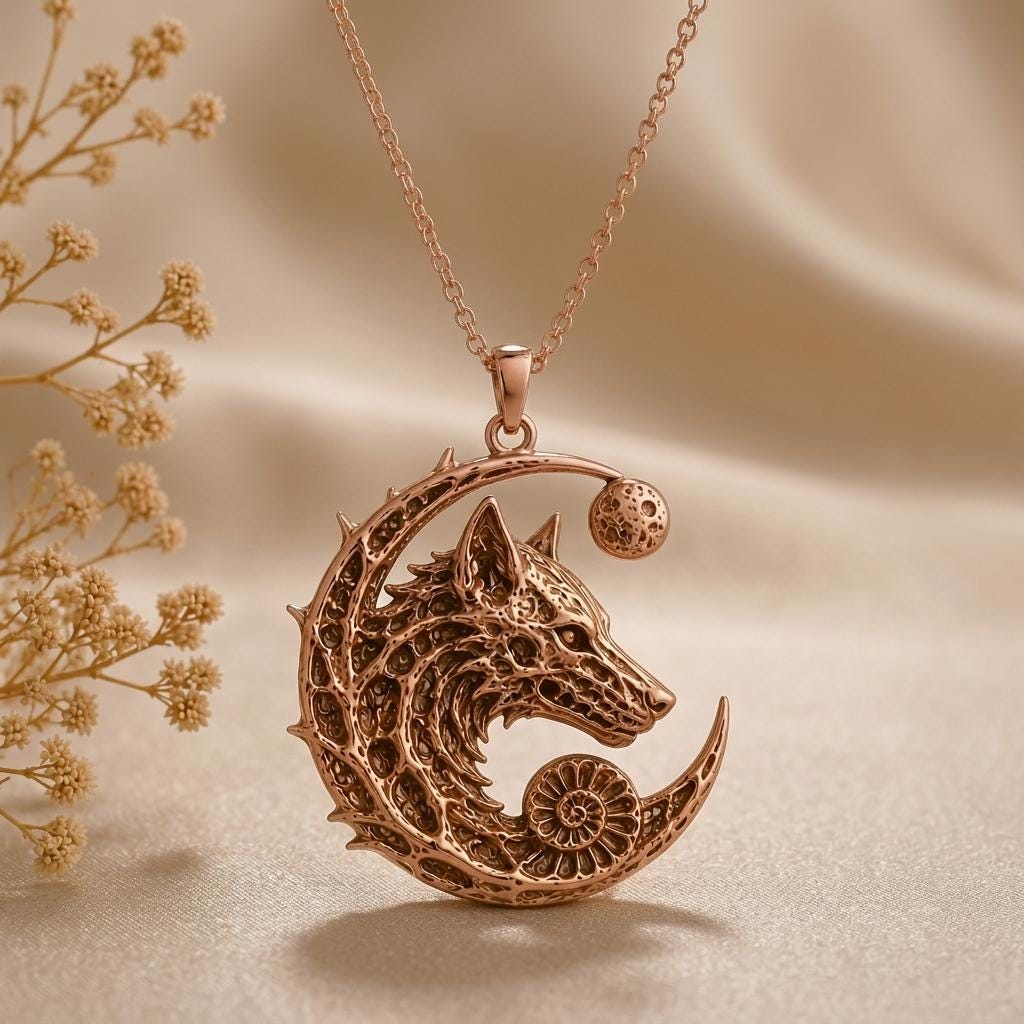 Lunar Wolf Relic pendant | 925 Sterling Silver | Mystical Nature Inspired | Symbol of Strength Gift