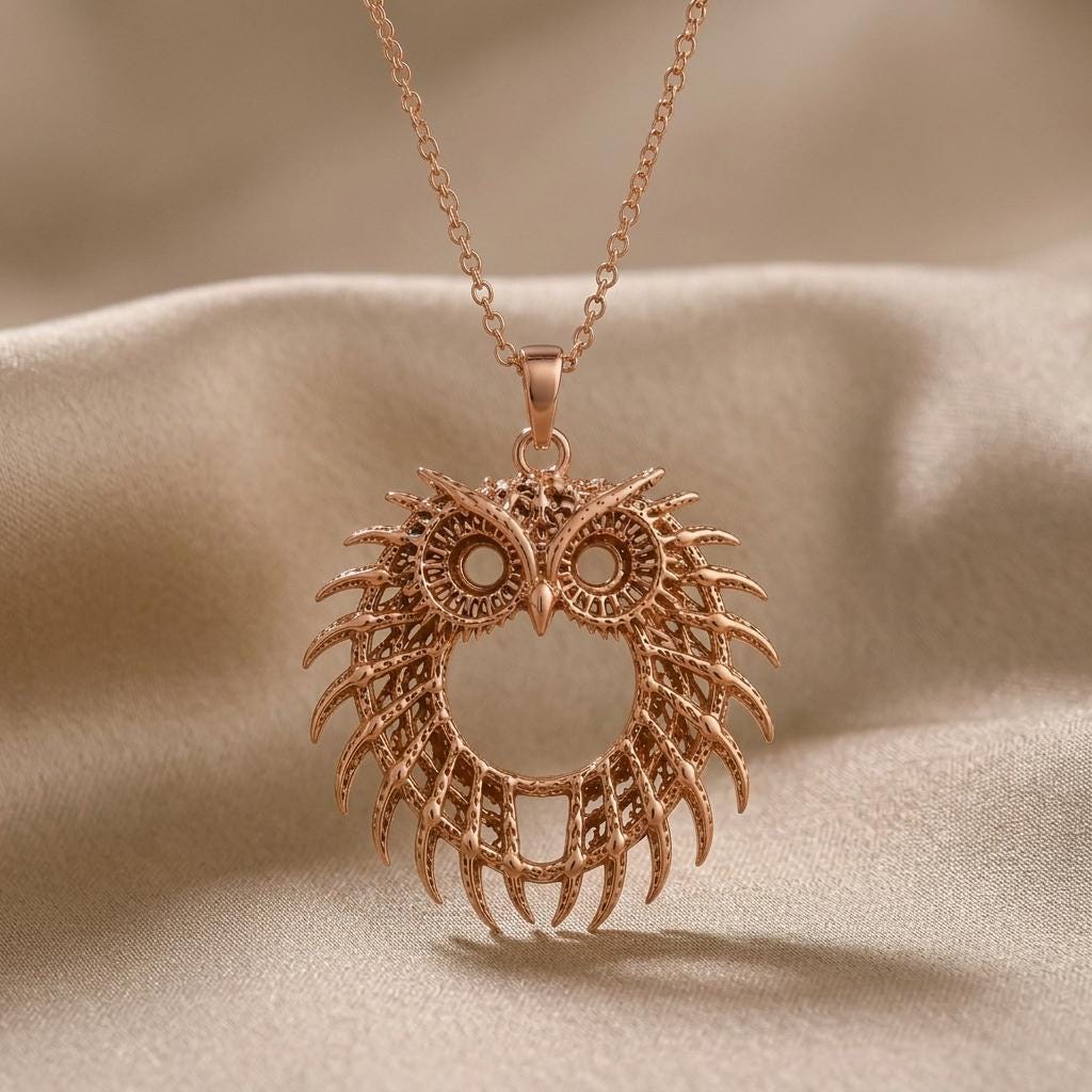 Fossil Owl Halo pendant | 925 Sterling Silver | Nature Inspired | Meaningful Gift