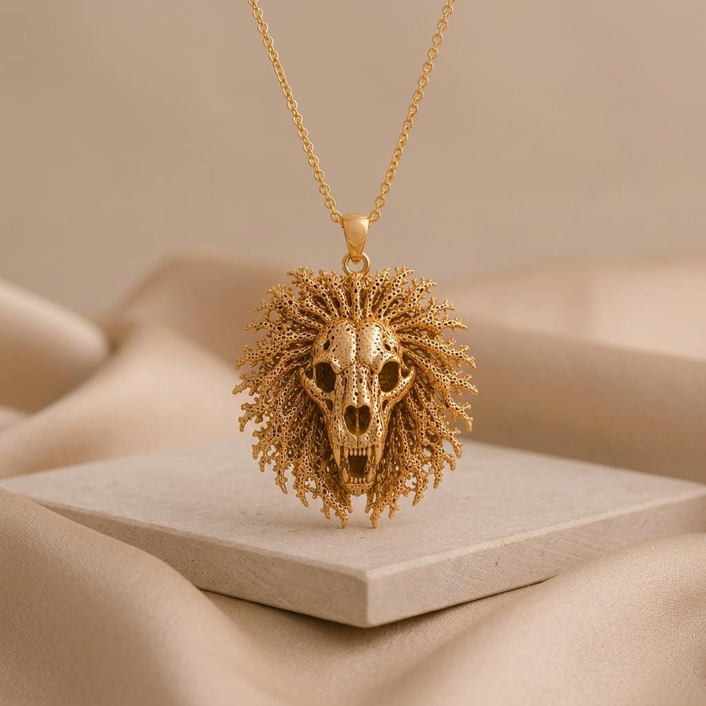 Ancient Lion Skull Crest | Sterling Silver Necklace | Mythological Animal Theme | Gift for Strength & Power