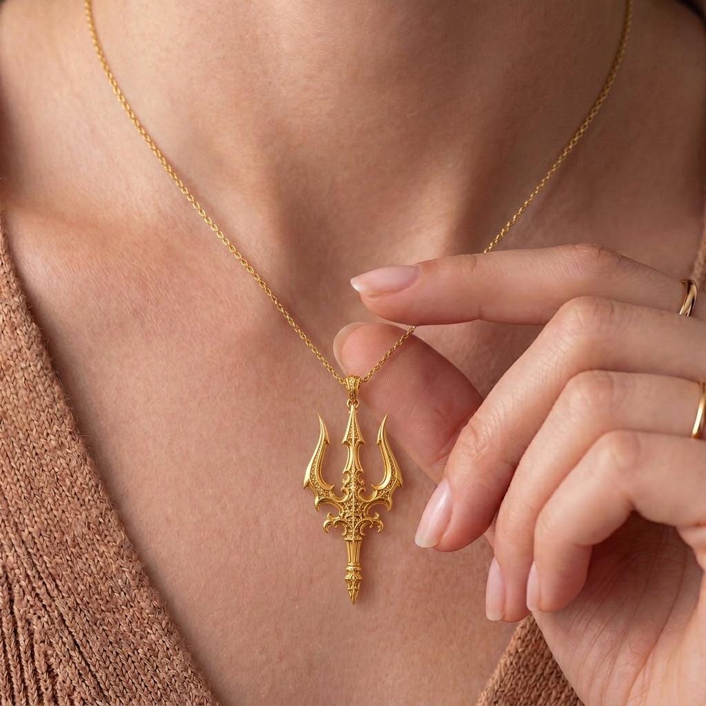 Sacred Trident Pendant | 925 Sterling Silver | Mythological Ornate | Strength & Protection Gift