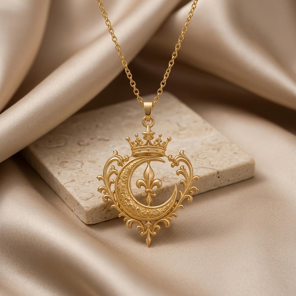 Regal Moon Crest Pendant | 925 Sterling Silver | Royal Crescent Moon Design | Meaningful Gift for Her