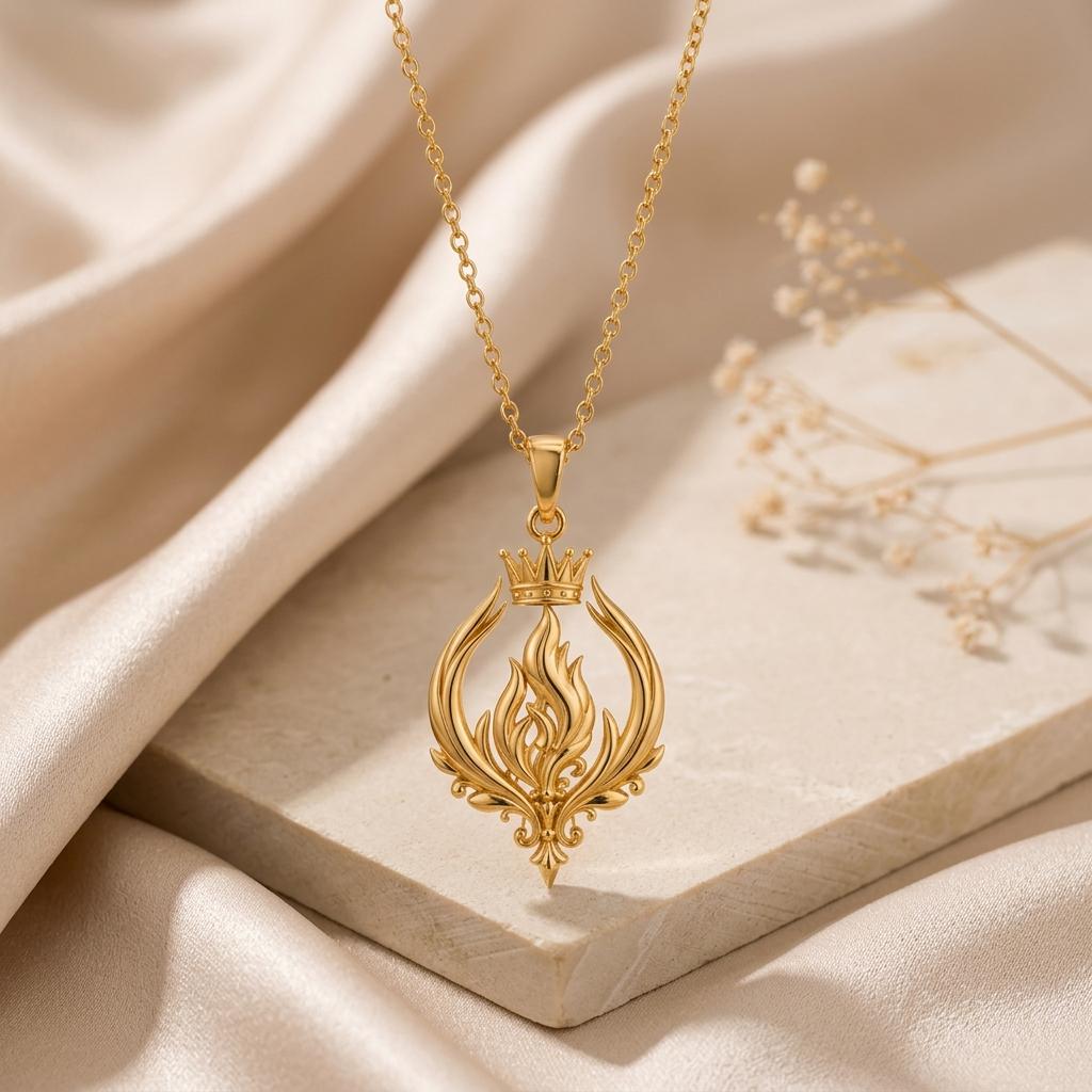 Empress Flame Crest Necklace | 925 Sterling Silver | Royal Flame Design | Empowerment Gift for Her