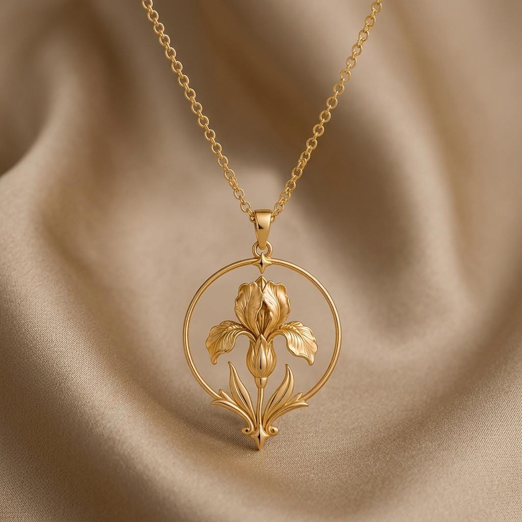 Queen Iris Halo Necklace | 925 Sterling Silver Necklace | Art Nouveau Floral Theme | Meaningful Gift for Her