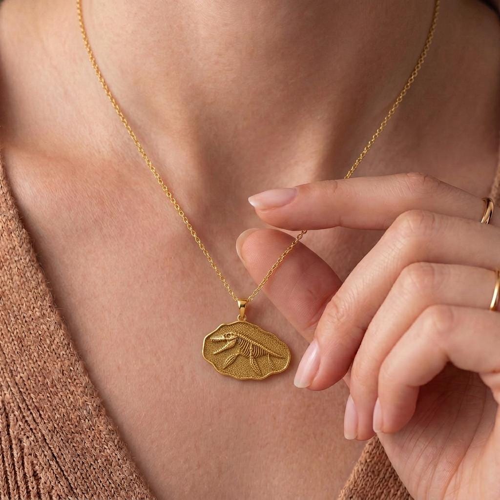 Mosasaurus Fossil Pendant Necklace | 925 Sterling Silver | Prehistoric Fossil Design | Gift for Dinosaur Lovers