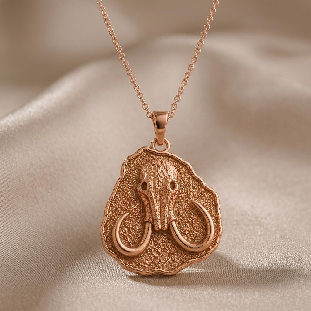 Mammoth Skull Fossil Pendant Necklace | 925 Sterling Silver | Ancient Fossil Inspired | Meaningful Gift for Him/Her