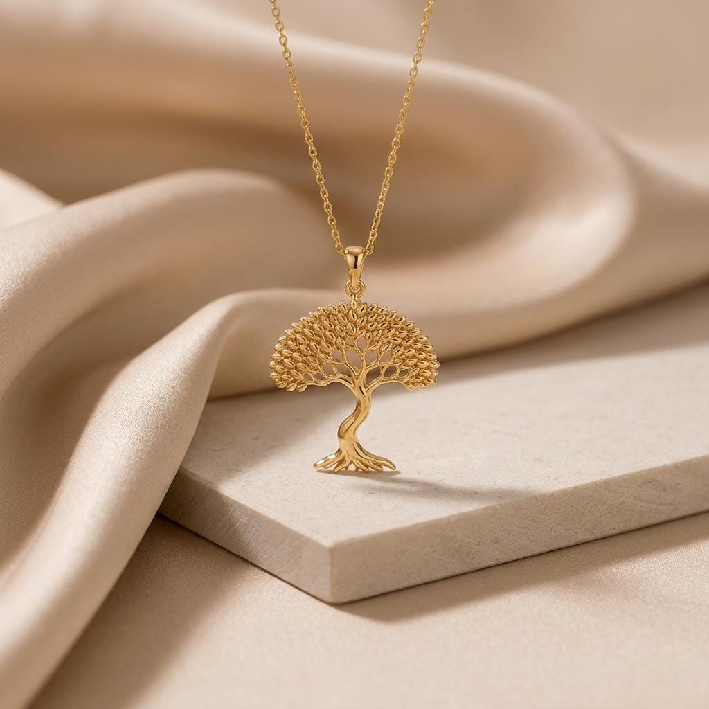 Elm Whisper Necklace | Gold Plated Sterling Silver | Tree of Life Design | Symbolic Family Present