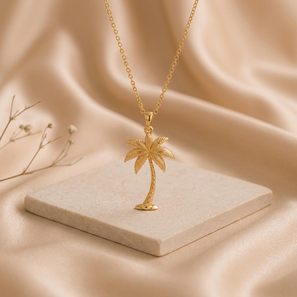 Palm Breeze Necklace | 925 Sterling Silver | Tropical Island Theme | Summer Vacation Gift