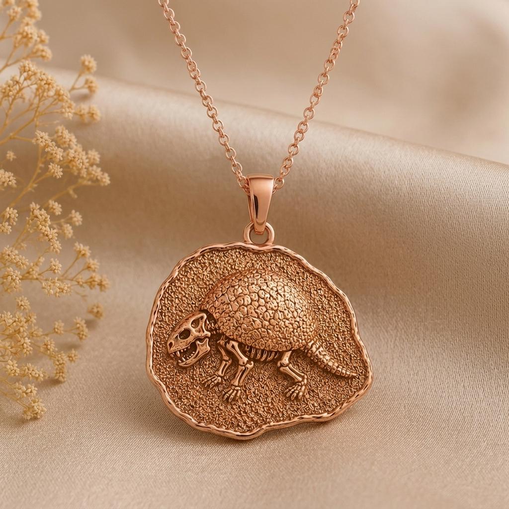 Glyptodon Fossil Pendant Necklace | 925 Sterling Silver | Prehistoric Fossil Style | For Science Enthusiasts