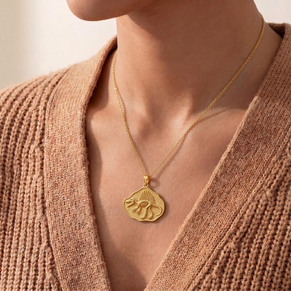 Spinosaurus Fossil Pendant | 925 Sterling Silver | Dinosaur Fossil Theme | Unique Science Gift
