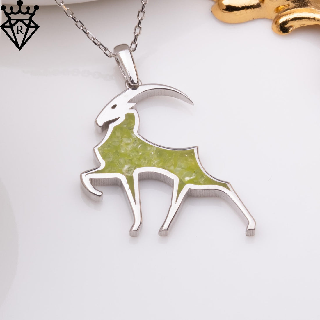 Peridot Stone Capricorn Goat Handmade Zodiac August Birthstone jewelry design featured in the Rimossa meaning guide