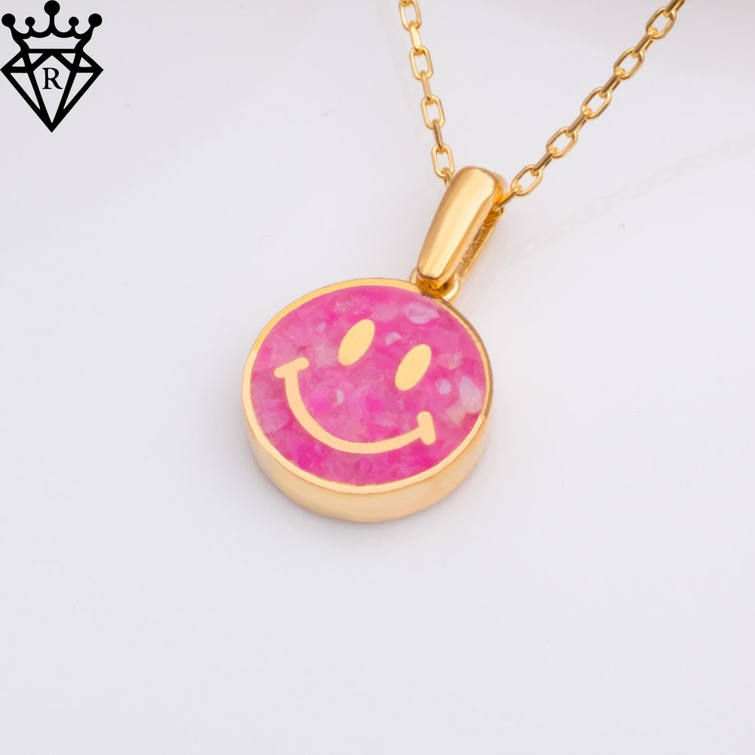 Pink Agate Smiley Face 14K Gold Plated jewelry design featured in the Rimossa meaning guide