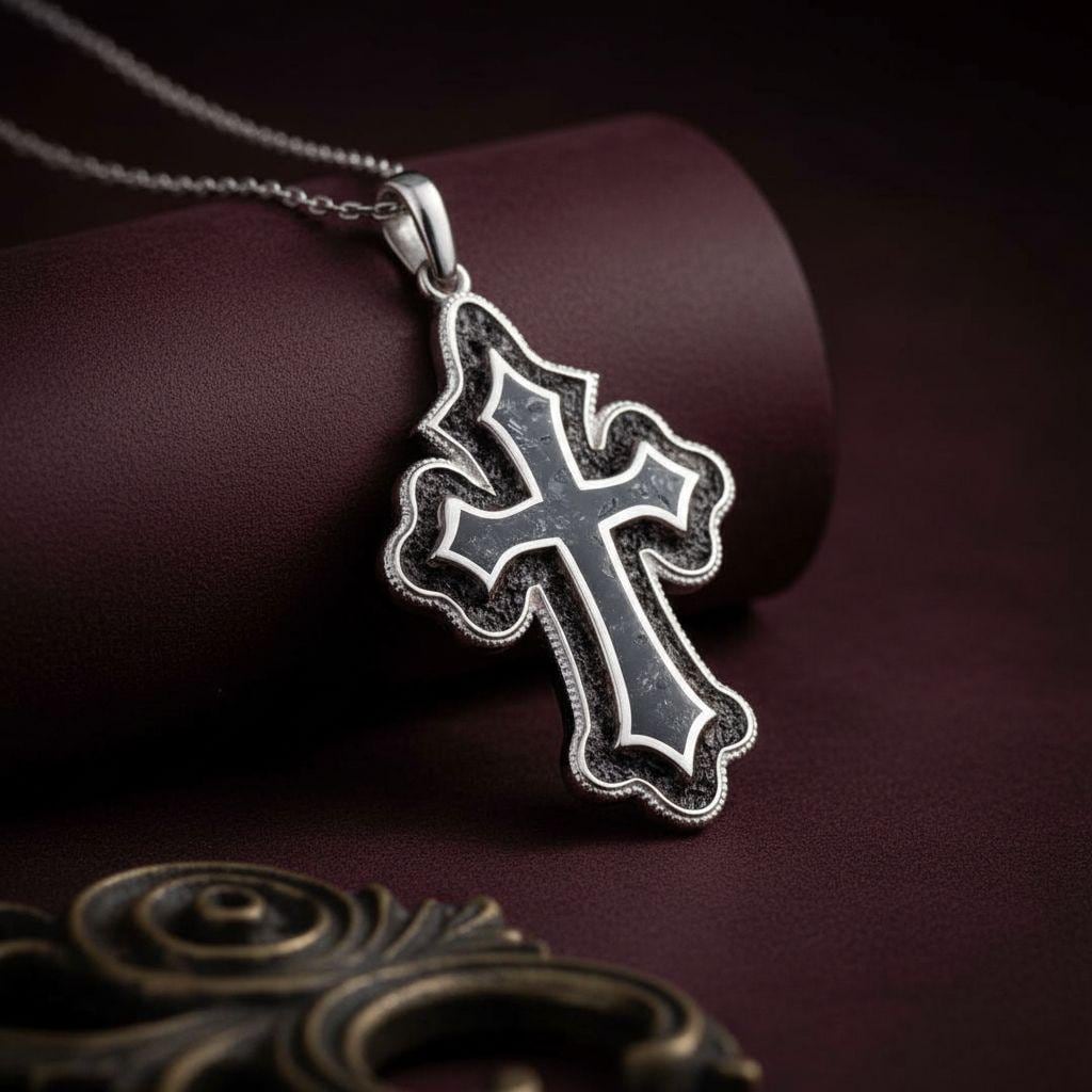 Onyx Cross jewelry design featured in the Rimossa meaning guide