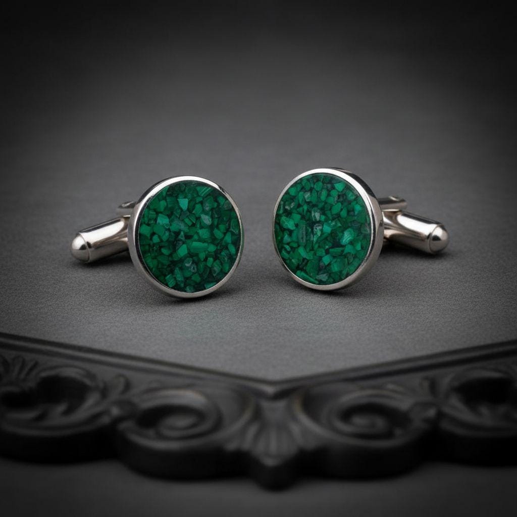 Personalized Malachite Stone Cufflinks jewelry design featured in the Rimossa meaning guide
