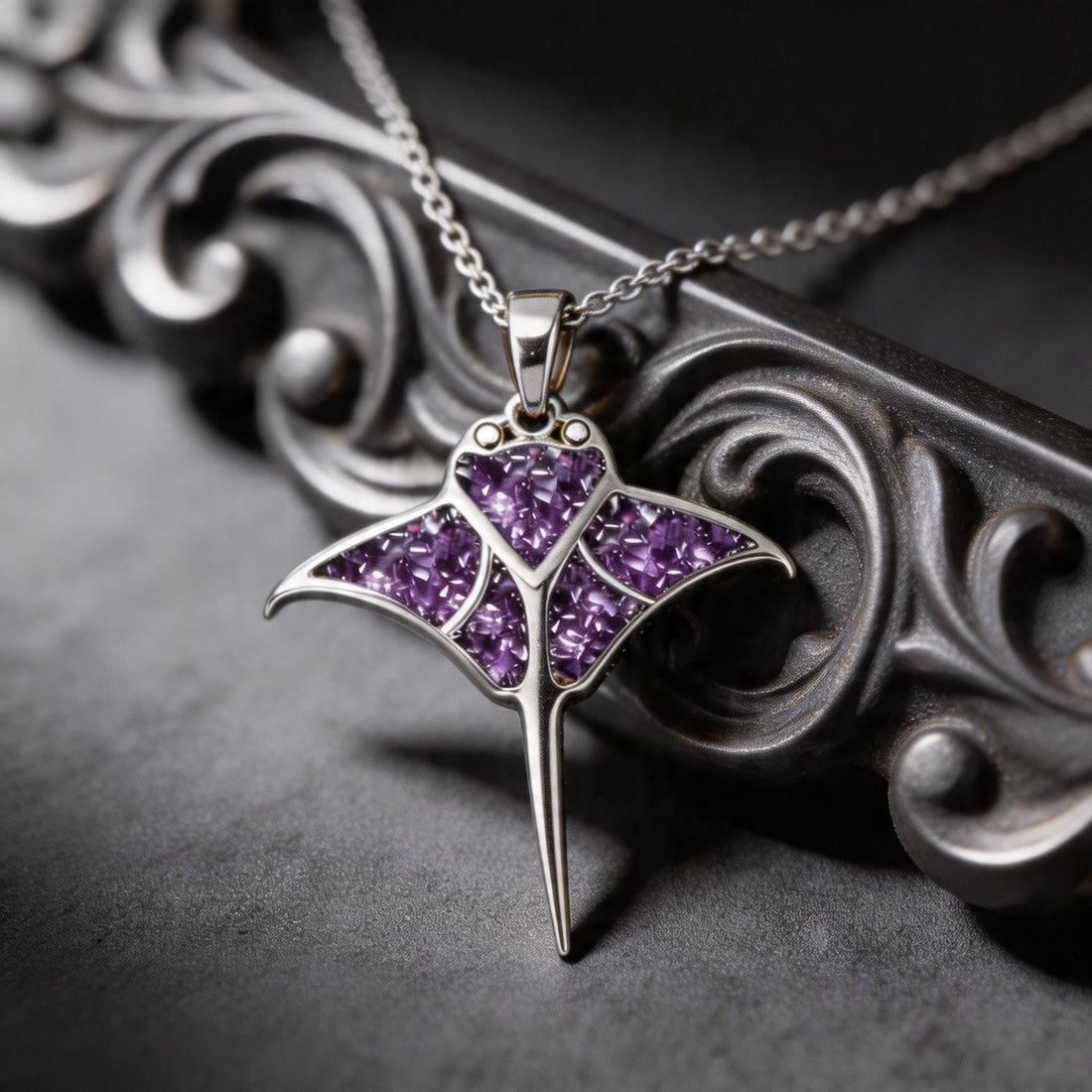 Amethyst Manta Ray jewelry design featured in the Rimossa meaning guide