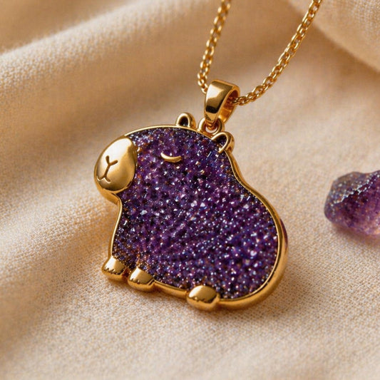 Capybara Druzy Amethyst jewelry design featured in the Rimossa meaning guide