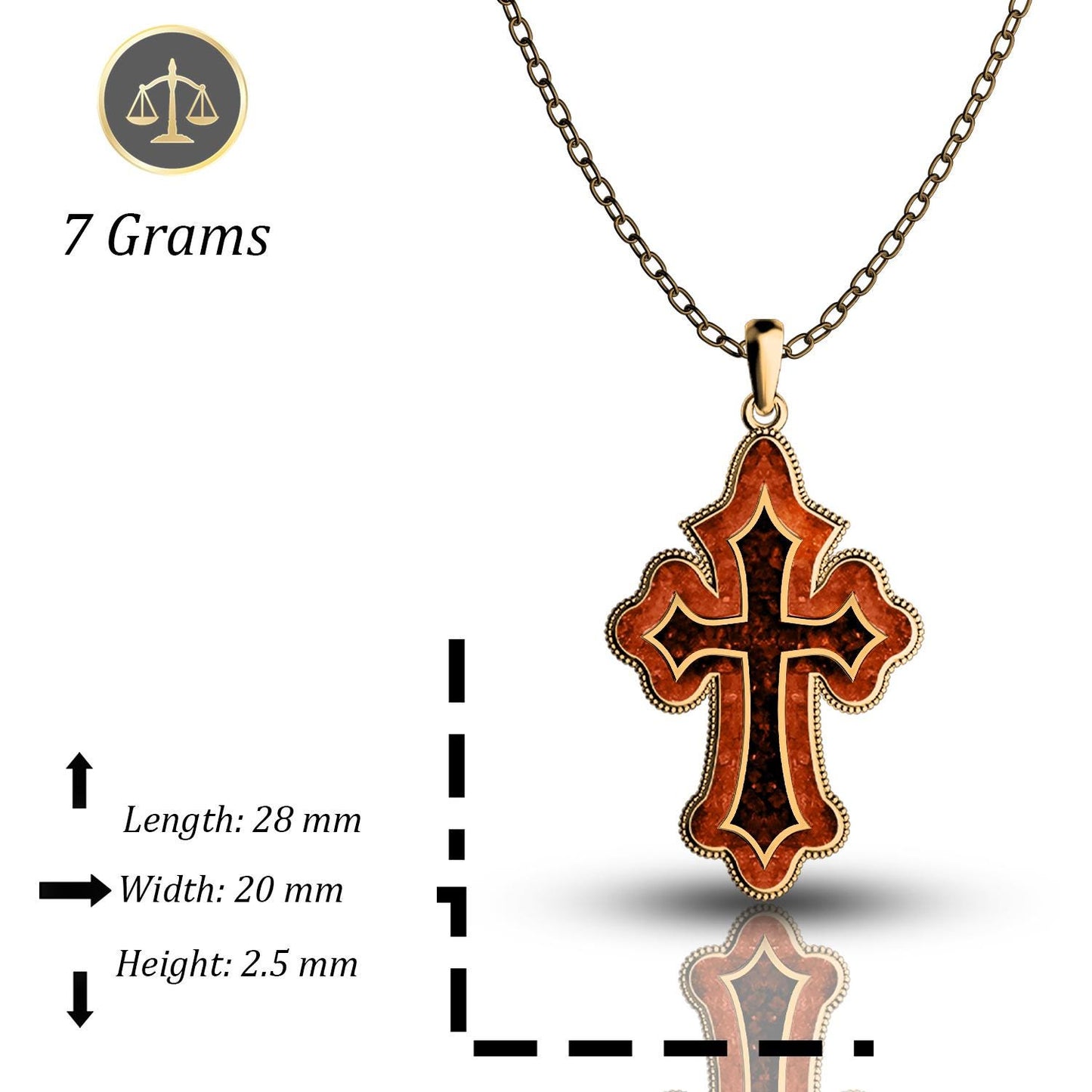 Coral Cross Necklace: 925 Sterling Silver, 14k Gold Plated