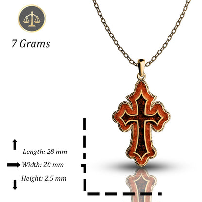 Coral Cross Necklace: 925 Sterling Silver, 14k Gold Plated