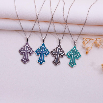 Handmade Azurite Cross Pendant Necklace: Sterling Silver Gemstone Jewelry