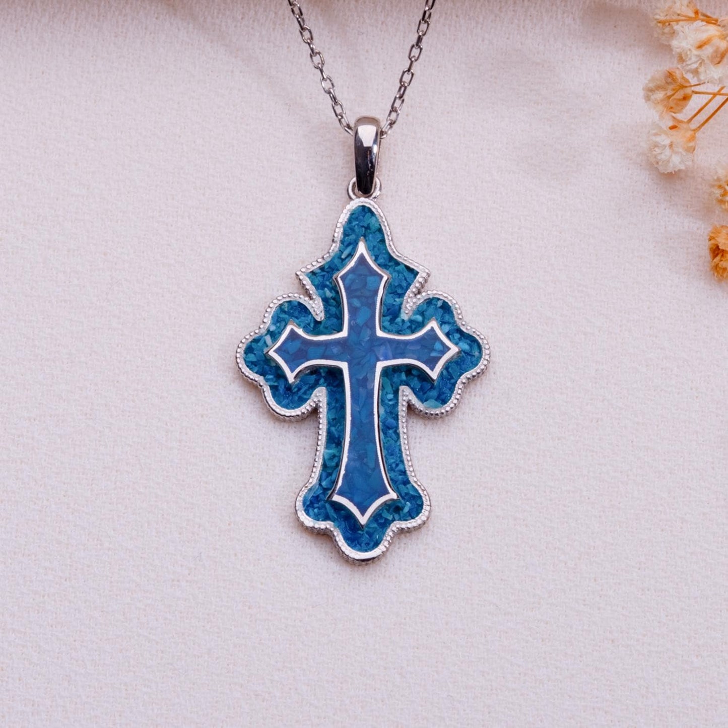 Handmade Gold Plated Sterling Silver Cross Necklace: Pearl Accent