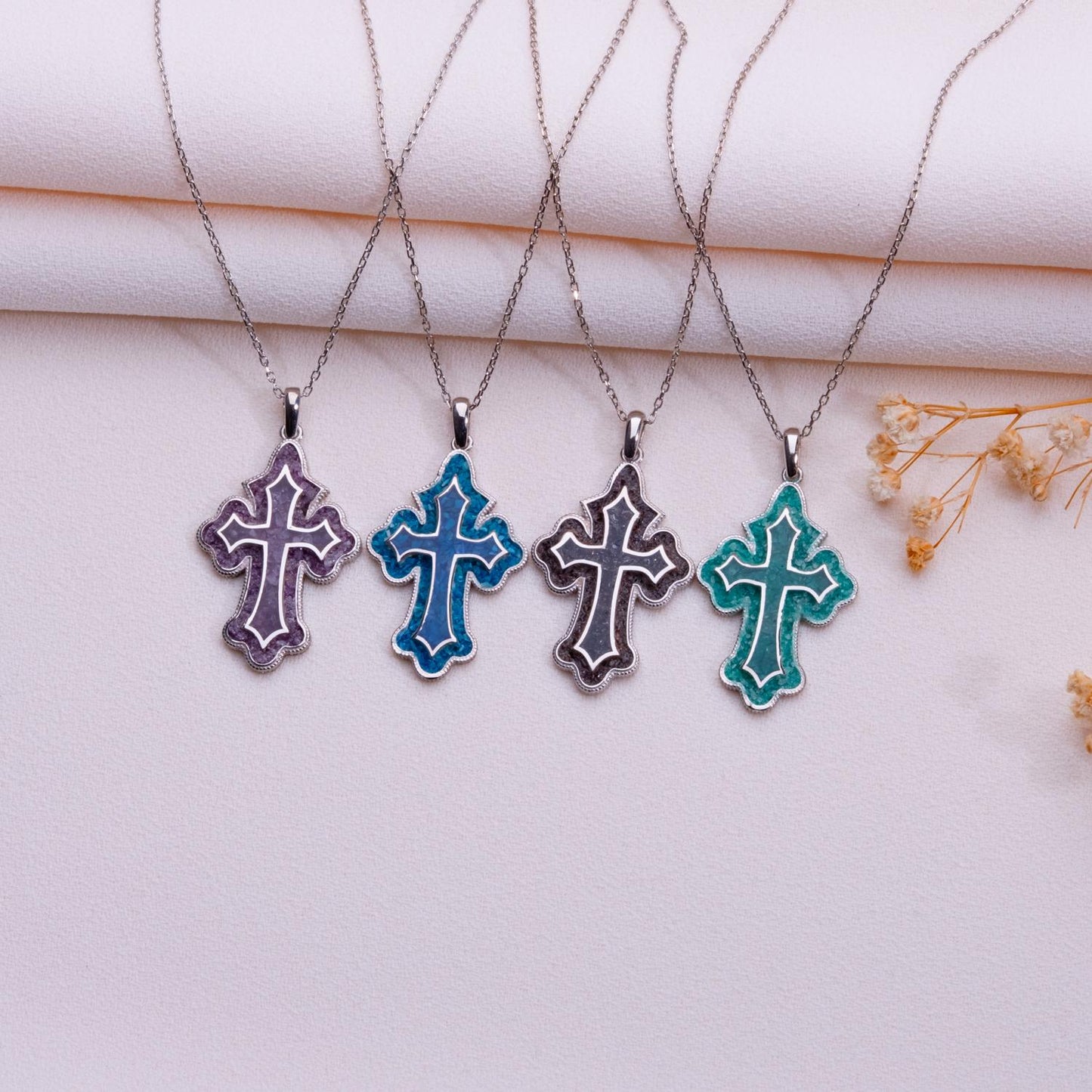 Handmade Azurite Cross Pendant Necklace: Sterling Silver Gemstone Jewelry