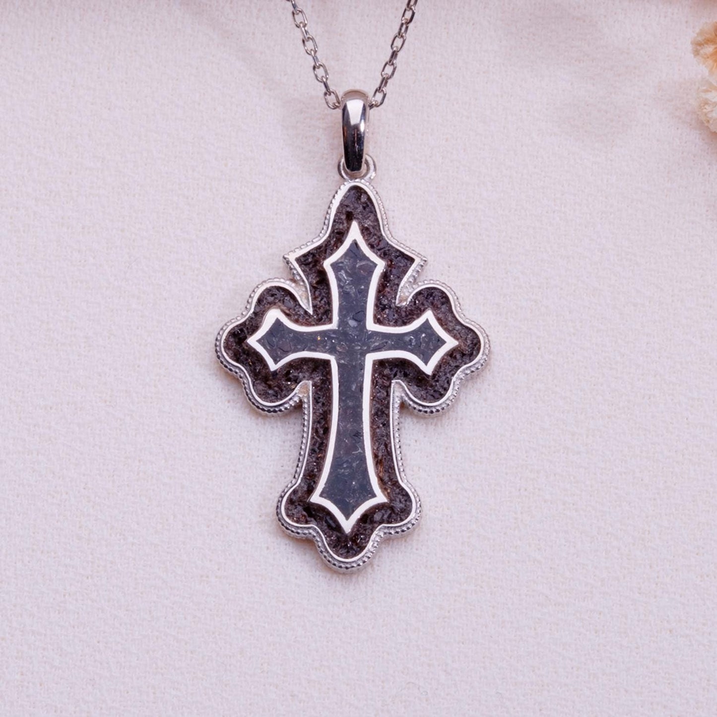 Handmade Gold Plated Sterling Silver Cross Necklace: Pearl Accent