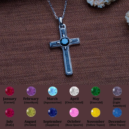 Onyx Cross Birthstone Pendant Necklace: Sterling Silver Crucifix