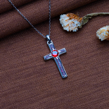Garnet Birthstone Cross Necklace: Sterling Silver, Gold Plated