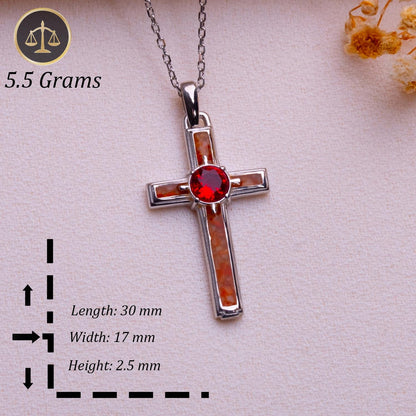 Coral Cross Necklace: Sterling Silver Pendant with Birthstone
