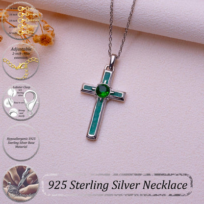 Birthstone Cross Necklace: Sterling Silver Gothic Pendant