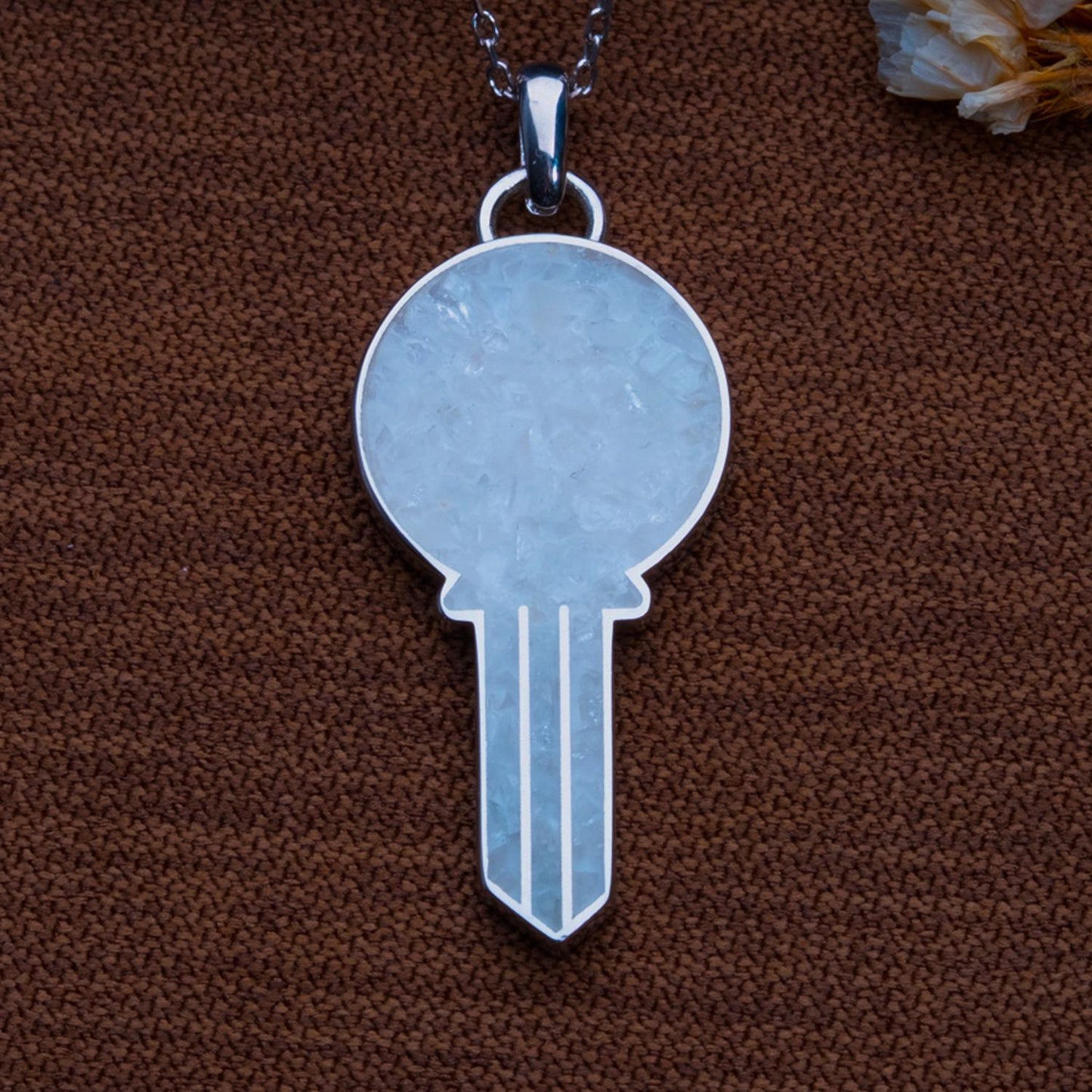 Moonstone Pendant Necklace: Sterling Silver Key Charm (Handmade Jewelry)